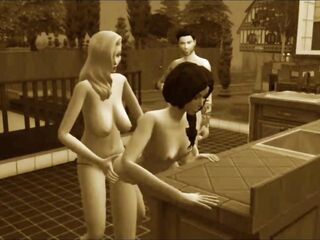 Vintage movie scene. Group sex in a cafe. Group Fuckfests - Porno Game cg