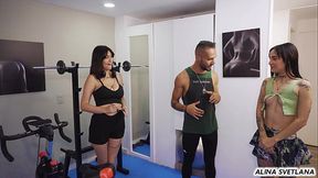 Fucking the gym trainer while people is still training behind