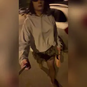 Slut sissy public walk and flashing