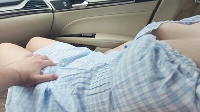 Sundressed Babe in Car Big Natural Tits Squeezed and Played With
