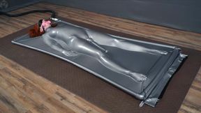 New gray vacuum bed gag pink bone blindfold and vibro