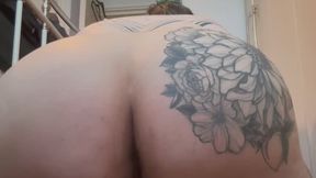 Bouncing BBW riding fat white dildo