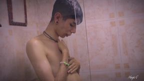 POV You're Secretly Watching This Hot Latino Twink While He's Taking a Shower