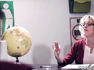 Four college boyz team up against their breasty aged teacher Dee Williams.They get the large tit mother i'd like to fuck on her knees to suck 'em off in advance of they screw her