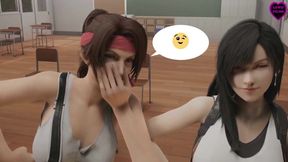 Futa teacher destroys Lara Croft Tifa Lockhart and Jessie Rasberry in wild 3D threesome