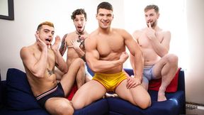 Two guys in a freaky group fuck session