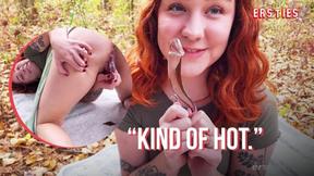 ”Ersties - Charming American Chick Autumn Plays With a Glass Dildo Outdoors”
