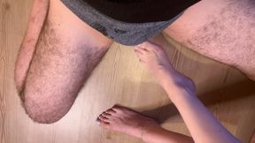 Goddess adriana makes the poor man cums in his under wear - Pov cock tease, footjob and cumshots