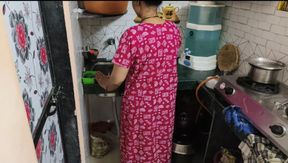 The owner lifted tha saree in tha kitchen to tha maid