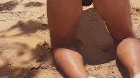 Ladysilva crossdresser on the beach taking off her sexy panties to show off her hot tanned ass with a sexy tan line