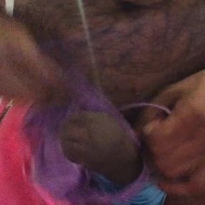 Satin Panties Wrapped Around My Throbbing Uncut Cock
