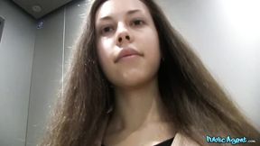 Awesome teen brunette Abril Alol fucked for money in the doggy style