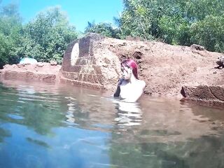 Underwater Swimming With Small Inked Goth Gal Nora Redmain