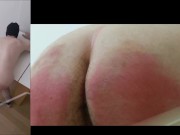 Guy's ass whipped hard by machine with plastic strip