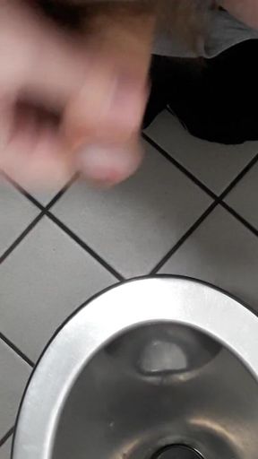Playing with cock in a public toilet