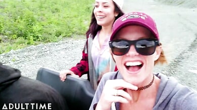 Katie Kush and Lana Mars share a wild outdoor threesome with a lucky man in POV