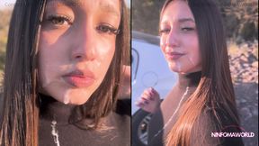 Unknown Girl Eats My Cock in Public - Green Eyes Cumshot on the Face