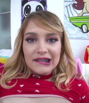 Slim Anastasia Knight winks at the camera before showing off her tight