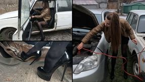 Nastya in trouble with her old Lada