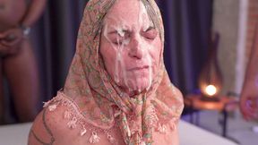 granny gets massive facial at her groupsex party