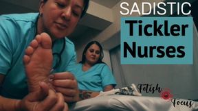 Sadistic tickler nurses 1 - Two crazy nurses experiment tickling techniques on a completely helpless patient in bondage