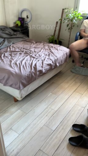 I walked in just as he locked eyes with me and exploded everywhere. Perfect timing