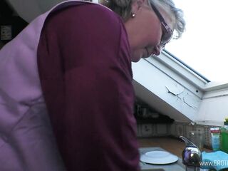 Grandma & Grand-dad entice their cleaning lady and eagerly lick their vagina clean