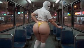 BBW Masked College Girl Twerks Big Ass in Bus at Night