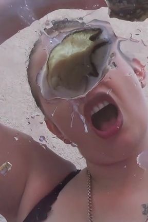 Consuming 2 Ousters From the Glass! Eat &amp; Mouth &amp; Lip &amp; Tongue Fetish!