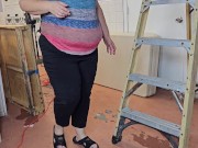 Janitor climbed ladder and started peeing -hijab BBW SSBBW pissing, fat girl, big fat ass, fat pussy