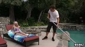A pool guy fucks flat and skinny blonde girl Piper Perri