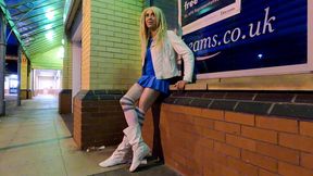 Flashing crossdresser outside store