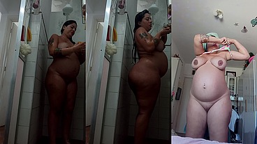 Pamela pantera tomando um banho e relaxando com barrigão nove meses