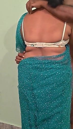 Sexy Bhabhi in Transparent Saree Showing Hot Navel