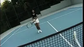 Horny stud bangs two sexy babes hard in the tennis court
