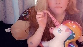 Inflatable unicorn horn fuck