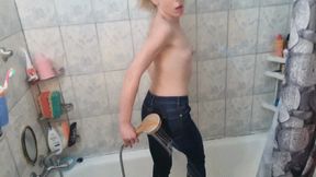 wet t shirt, jeans fetish , tease in the shower