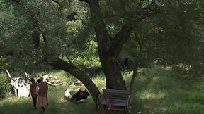 Brunette Lesbians Have Sex Out By The Barn