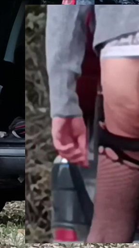 Transvestite Has Anal Orgasm on a Towbar Outdoors