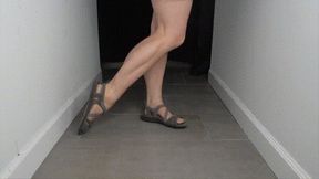 Muscular Calves Show Off in Grey and Purple Sandals-Open Toed Flats-Calf Muscle Fetish WMV 1080