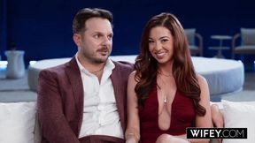 Sexy married redhead Jezebel Gambino gets creampied in a threesome while