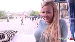 Blonde babe Candy Alexa gets fucked for the first time in public