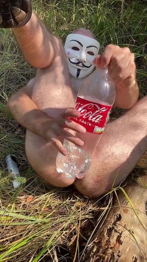 Outdoor Anal Play with Bottle Full of Water Cocacola