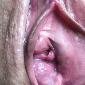 Cum twice in tight pussy and clean up after himself. Creampie eating. Close-up.