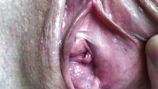 Cum twice in tight pussy and clean up after himself. Creampie eating. Close-up.