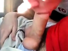 Blonde boy sucks daddy in the car