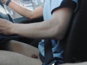 Teen bi twink boy drives around in a car and jerks off dick along the road