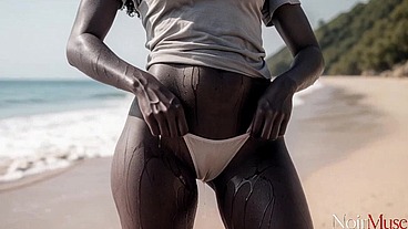 I pleased my stepdaughter trip to beach and my big white cock[AI]