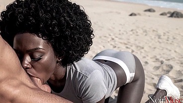 I pleased my stepdaughter trip to beach and my big white cock[AI]