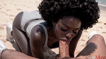 I pleased my stepdaughter trip to beach and my big white cock[AI]